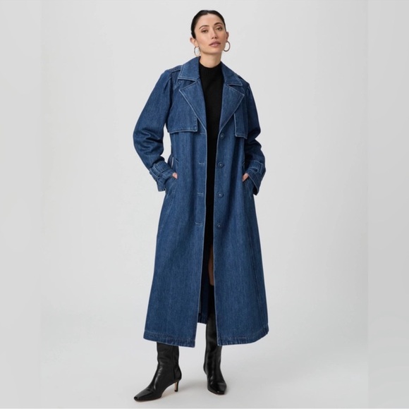 🆕 PAIGE Denim Trench Coat RAINA Rylie NWT Luxury longline 10 Cotton Couture - Picture 4 of 16